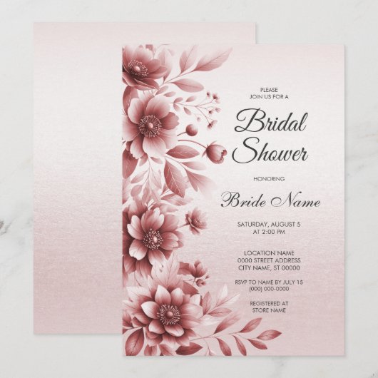 Dusty Roos Floral Bridal Shower Kaart (Voorkant / Achterkant)