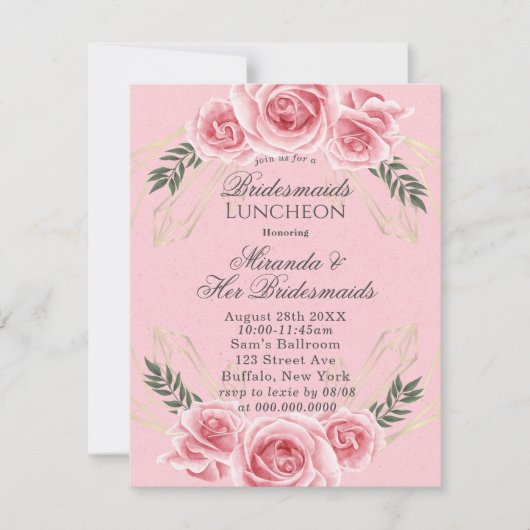 Dusty Roos Floral Bridesmaids Luncheon Invites Kaart (Voorkant)