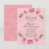Dusty Roos Floral Bridesmaids Luncheon Invites Kaart (Voorkant / Achterkant)