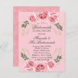 Dusty Roos Floral Bridesmaids Luncheon Invites Kaart