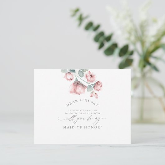 Dusty Roos Floral bruidsmeisje - Maid of Honor Kaart (Staand voorkant)