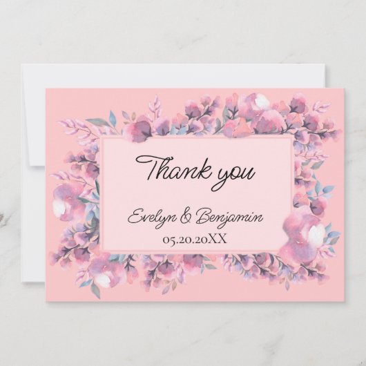 Dusty roos floral bruiloft bedankkaart (Voorkant)