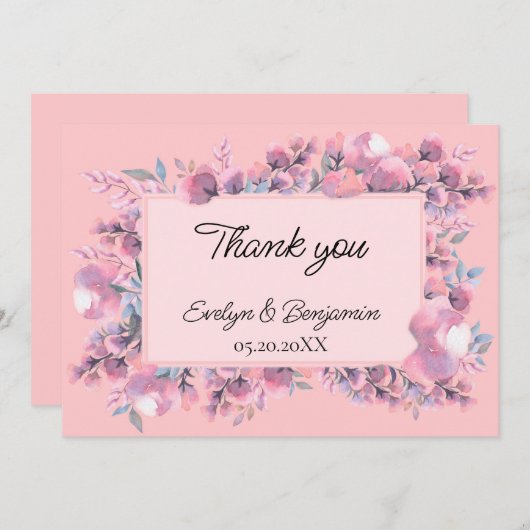 Dusty roos floral bruiloft bedankkaart (Voorkant / Achterkant)