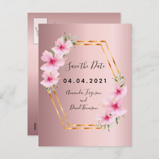 Dusty roos floral bruiloft Save the Date Aankondigingskaart (Voorkant / Achterkant)