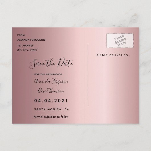 Dusty roos floral bruiloft Save the Date Aankondigingskaart (Achterkant)