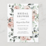 Dusty Roos Floral Budget Bridal Shower<br><div class="desc">De elegante florale budgetbridale doucheuitnodigingen met een lijst dat bestaat uit waterverf geschilderde rozen in stoffige roze roos en groen in grijze tinten. Een mooi botanisch ontwerp,  perfect voor een vrijgezellenfeest in de lente of de zomer. Deze goedkope bruiddoucheuitnodigingen worden op papier gedrukt voor een budgetvriendelijke optie.</div>