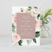 Dusty Roos Floral Calligraphy Engagement Party Kaart (Staand voorkant)