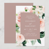 Dusty Roos Floral Calligraphy Engagement Party Kaart (Voorkant / Achterkant)