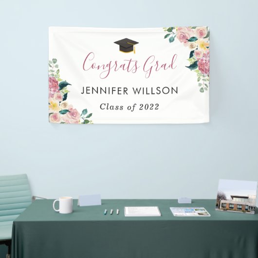 Dusty Roos Floral Congrats Afstudeerder Graduation Spandoek (Beurs)