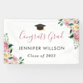 Dusty Roos Floral Congrats Afstudeerder Graduation Spandoek (Horizontaal)