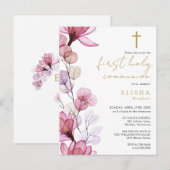 Dusty Roos Floral Eerste Heilige Communie Uitnodig Briefkaart (Voorkant / Achterkant)