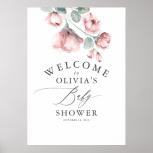 Dusty Roos Floral Elegant Baby shower Welkom Poster