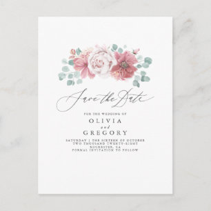Dusty Roos Floral Elegant Bewaar de datum Aankondigingskaart