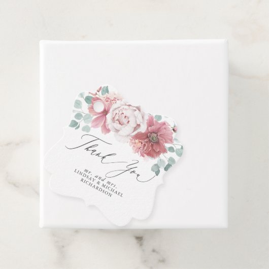 Dusty Roos Floral Elegant Dank u Bedankjes Labels (In situ)