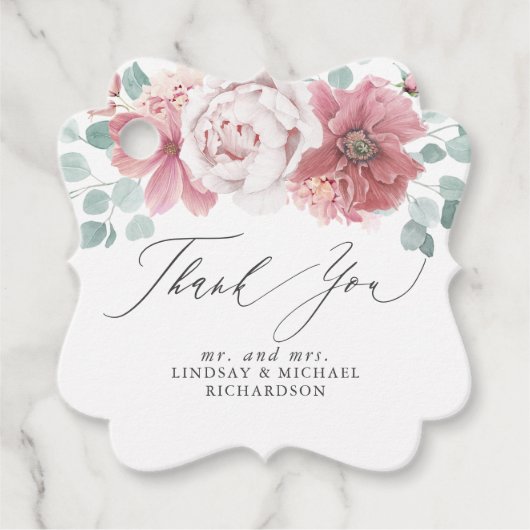 Dusty Roos Floral Elegant Dank u Bedankjes Labels (Voorkant)