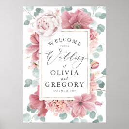 Dusty Roos Floral Elegant Greenery Wedding Welkom Poster