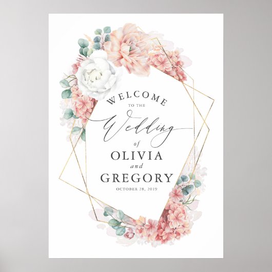 Dusty Roos Floral Elegant Greenery Wedding Welkom Poster (Voorkant)