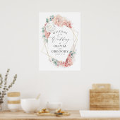 Dusty Roos Floral Elegant Greenery Wedding Welkom Poster (Keuken)