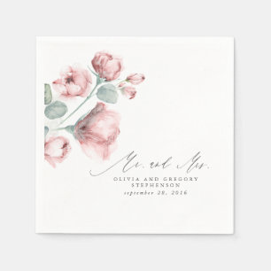Dusty Roos Floral Elegant Mr en Mrs Wedding Servet