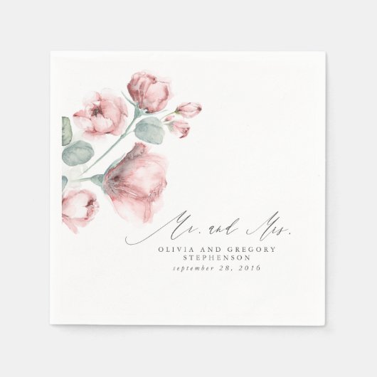 Dusty Roos Floral Elegant Mr en Mrs Wedding Servet (Voorkant)