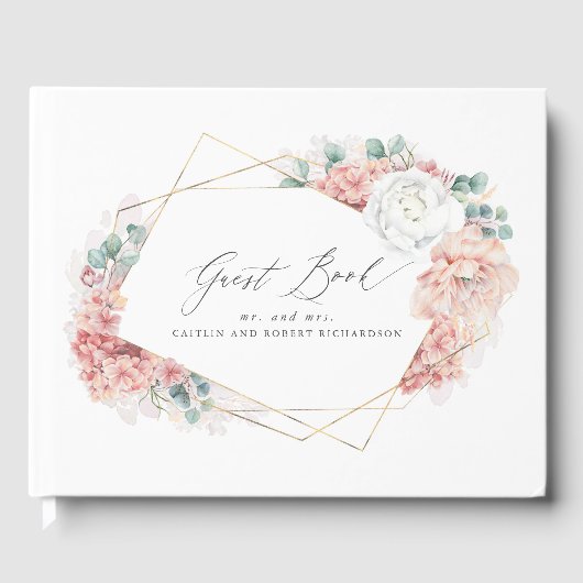 Dusty Roos Floral Elegant Peach Wedding Gastenboek (Voorkant)