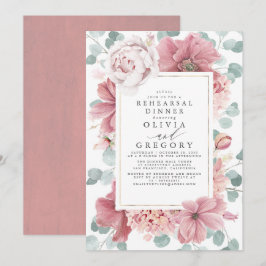 Dusty Roos Floral Elegant Rehearsal Dinner Kaart
