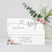 Dusty Roos Floral Elegant Script Heart RSVP Kaartje (Staand voorkant)