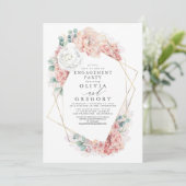 Dusty Roos Floral Elegant Verlovingsfeest Kaart (Staand voorkant)