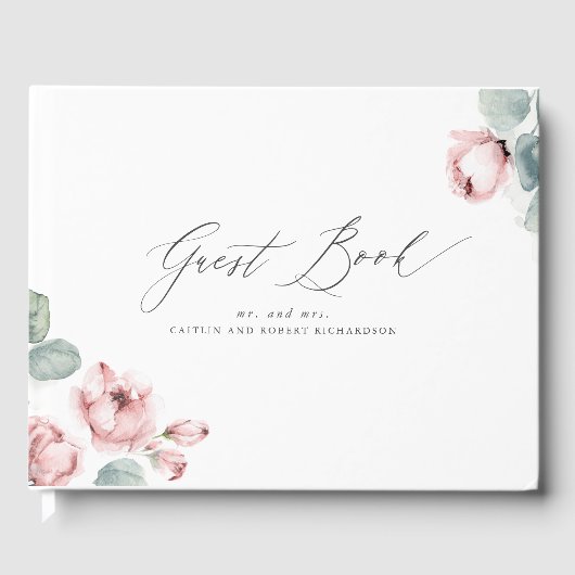 Dusty Roos Floral Elegant Wedding Gastenboek (Voorkant)
