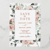 Dusty Roos Floral Elegant Wedding Save The Date Folie Uitnodiging (Voorkant)