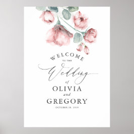 Dusty Roos Floral Elegant Wedding Welcome Poster