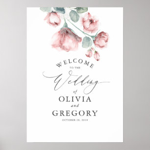 Dusty Roos Floral Elegant Wedding Welcome Poster