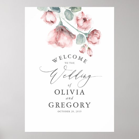 Dusty Roos Floral Elegant Wedding Welcome Poster (Voorkant)