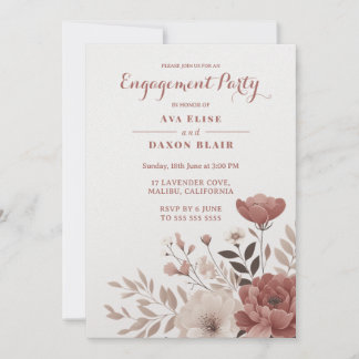 Dusty Roos Floral Engagement Party Kaart