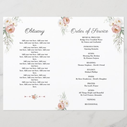 Dusty Roos Floral Funeral Service Photo-programma (Achterkant)