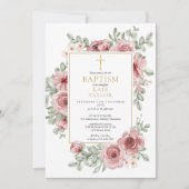 Dusty Roos Floral Gold Baptisme Christening Kaart (Voorkant)