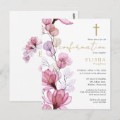 Dusty Roos Floral Gold bevestigingsuitnodiging Briefkaart (Voorkant / Achterkant)