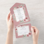 Dusty Roos Floral Gold Geometric Wedding All In One Uitnodiging (Afscheurbaar)