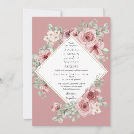 Dusty Roos Floral Gold Geometric Wedding Kaart