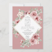 Dusty Roos Floral Gold Geometric Weduwfoto Kaart (Voorkant)