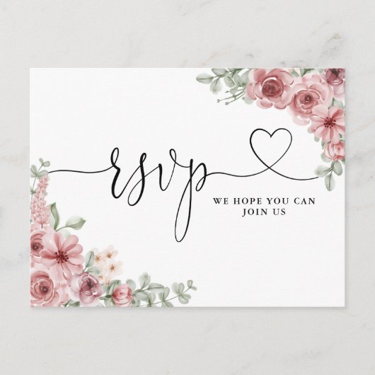 Dusty Roos Floral Heart Script Song Request Kaart (Voorkant)