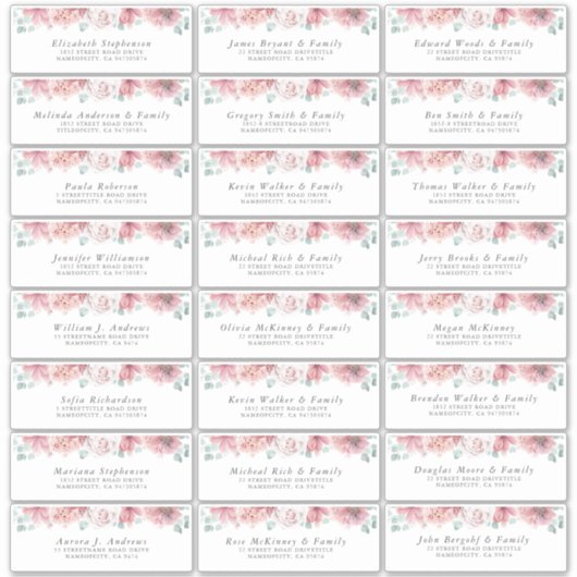 Dusty Roos Floral Individuele gast Adresetiketten Sticker (Voorkant)