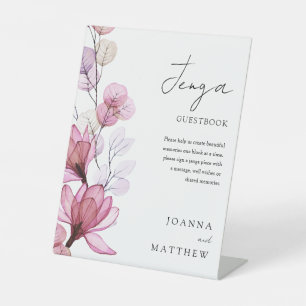 Dusty Roos Floral Jenga Wedding Guestbook Reclamebord Met Voetstuk