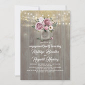 Dusty Roos Floral Mason Jar Rustiek Verloving Kaart (Voorkant)