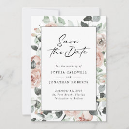 Dusty Roos Floral Modern Calligraphy Wedding Save The Date
