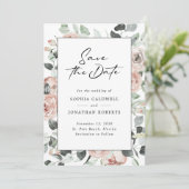 Dusty Roos Floral Modern Calligraphy Wedding Save The Date (Staand voorkant)