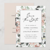 Dusty Roos Floral Modern Calligraphy Wedding Save The Date (Voorkant / Achterkant)