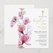 Dusty Roos Floral Monogram Doopuitnodiging Briefkaart (Voorkant / Achterkant)