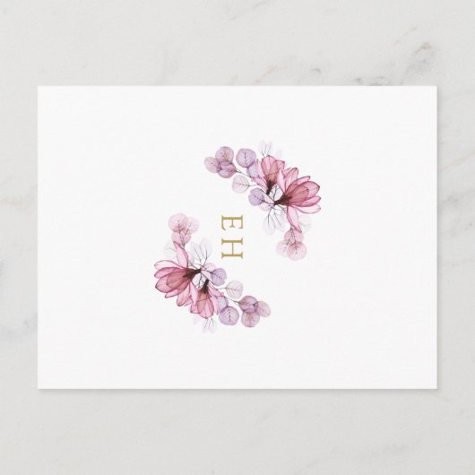 Dusty Roos Floral Monogram Doopuitnodiging Briefkaart (Achterkant)