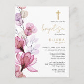 Dusty Roos Floral Monogram Doopuitnodiging Briefkaart (Voorkant)